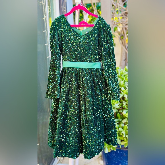 TRISH SCULLY EMERALD HOLIDAY LONG SLEEVE SEQUIN VELVET DRESS SZ 10
